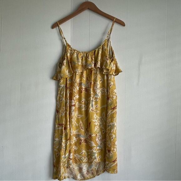 Roxy Still Waking up ruffle tip top spaghetti strap mini dress yellow floral sz8 - Picture 8 of 11